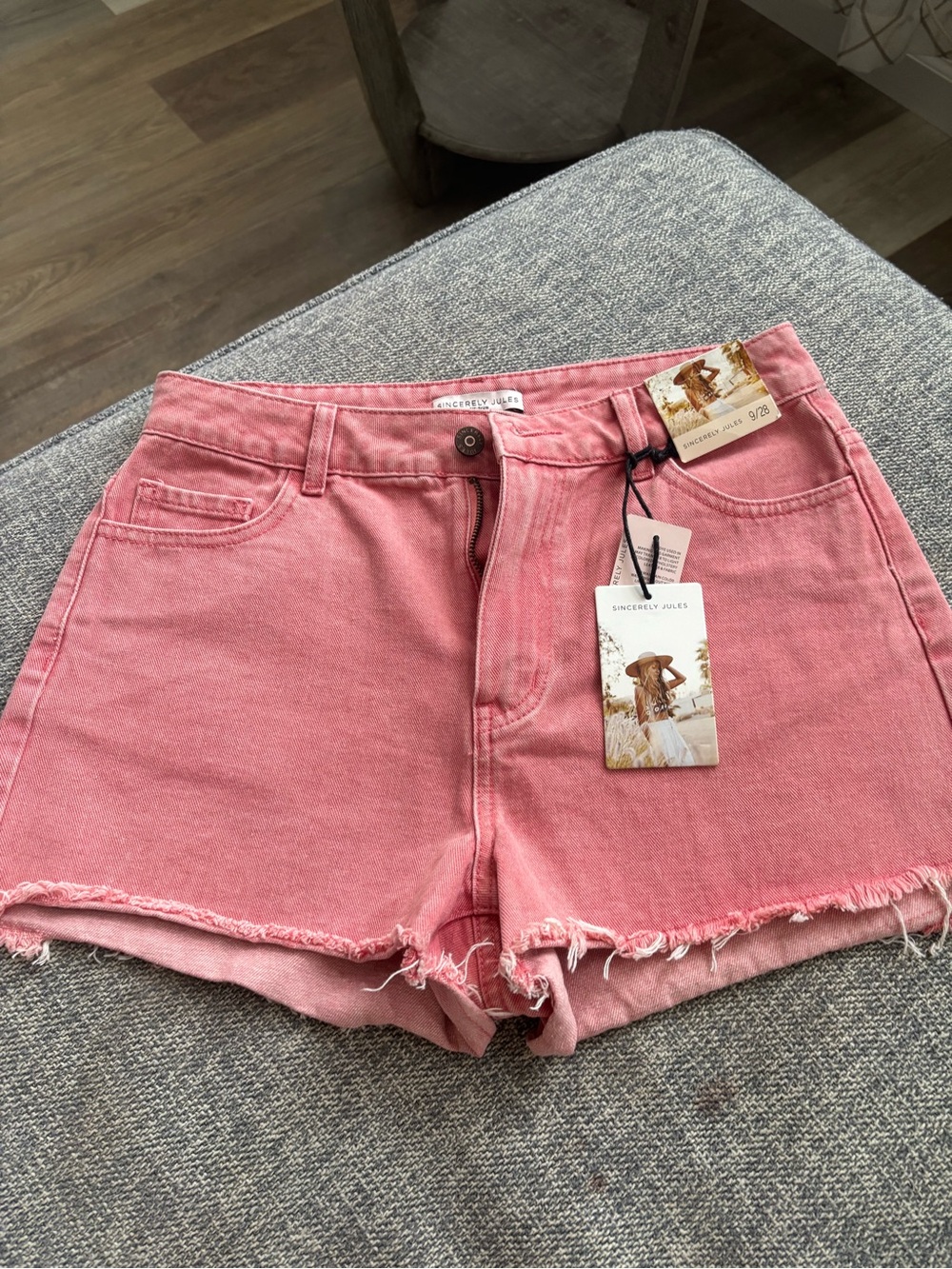 Sincerly Jules Rose Pink Frayed Hem Denim Shorts